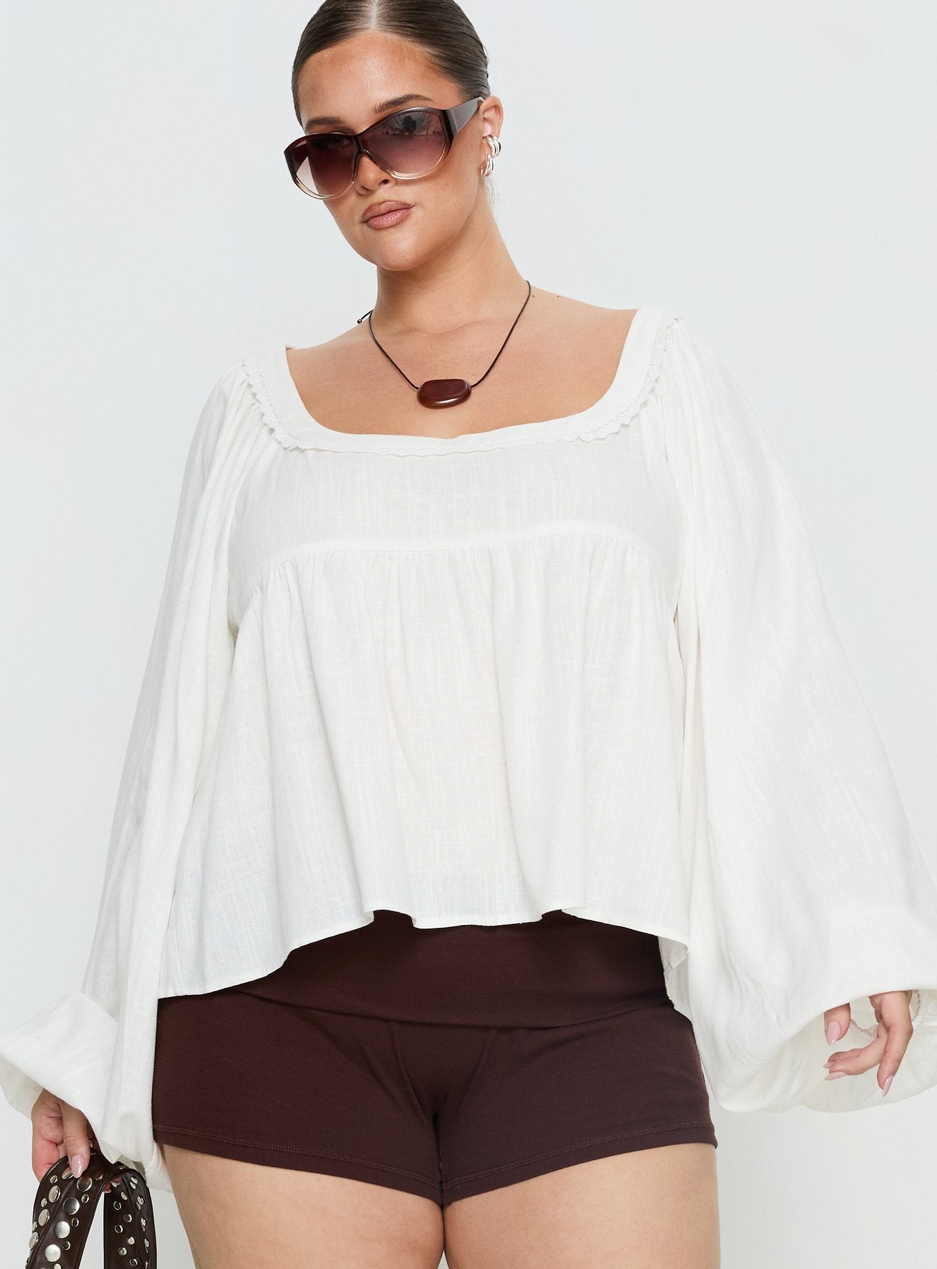 Benjie Long Sleeve Top White Curve
