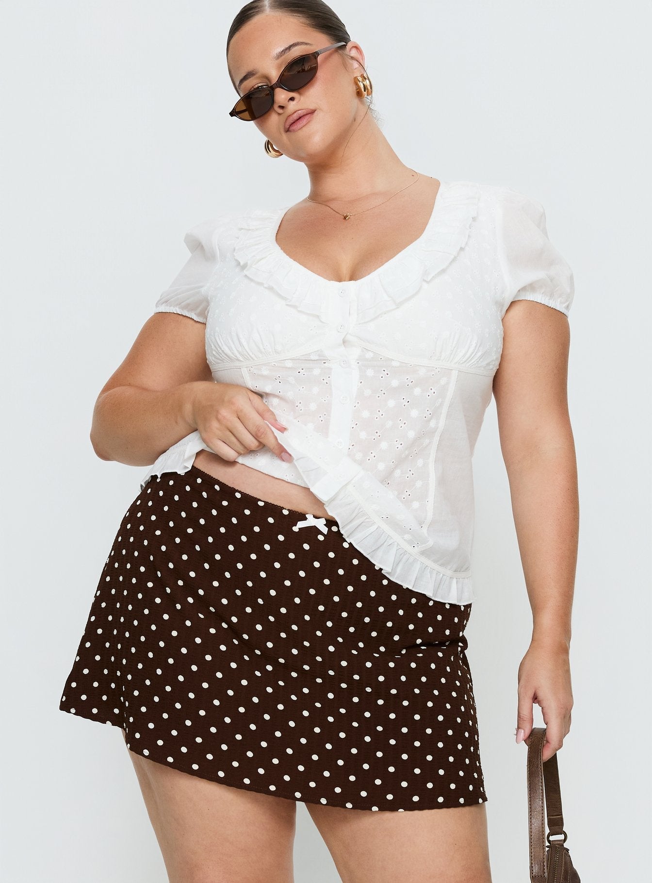 Tejano Mini Skirt Brown Polka Dot Curve