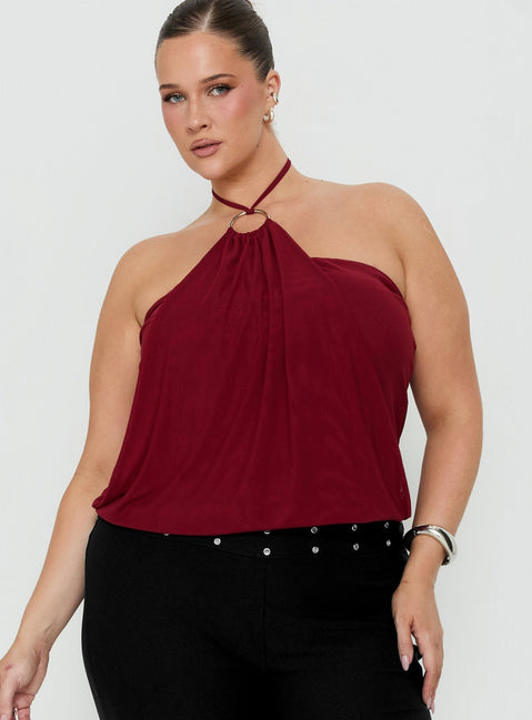 Hedlea Draped Ring Detail Top Wine Curve