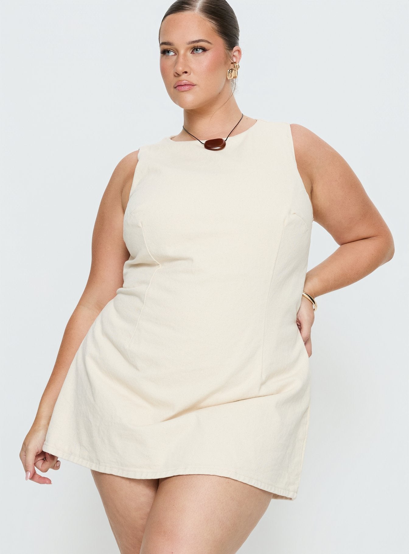 Ainsleigh Shift Denim Romper Ecru Wash Curve