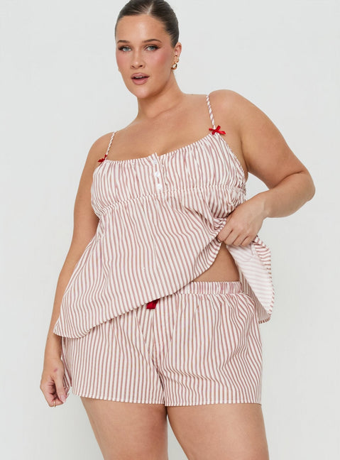 Chill Club Sleep Boxer Shorts Red / White Stripe Curve