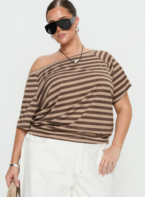 Icon Baby Off Shoulder Top Brown Stripe Curve