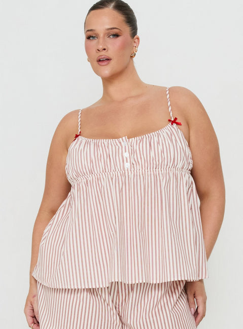 Chill Club Sleep Peplum Top Red / White Stripe Curve