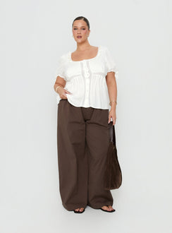 Indianah Pleat Lace Panel Blouse Top White Curve