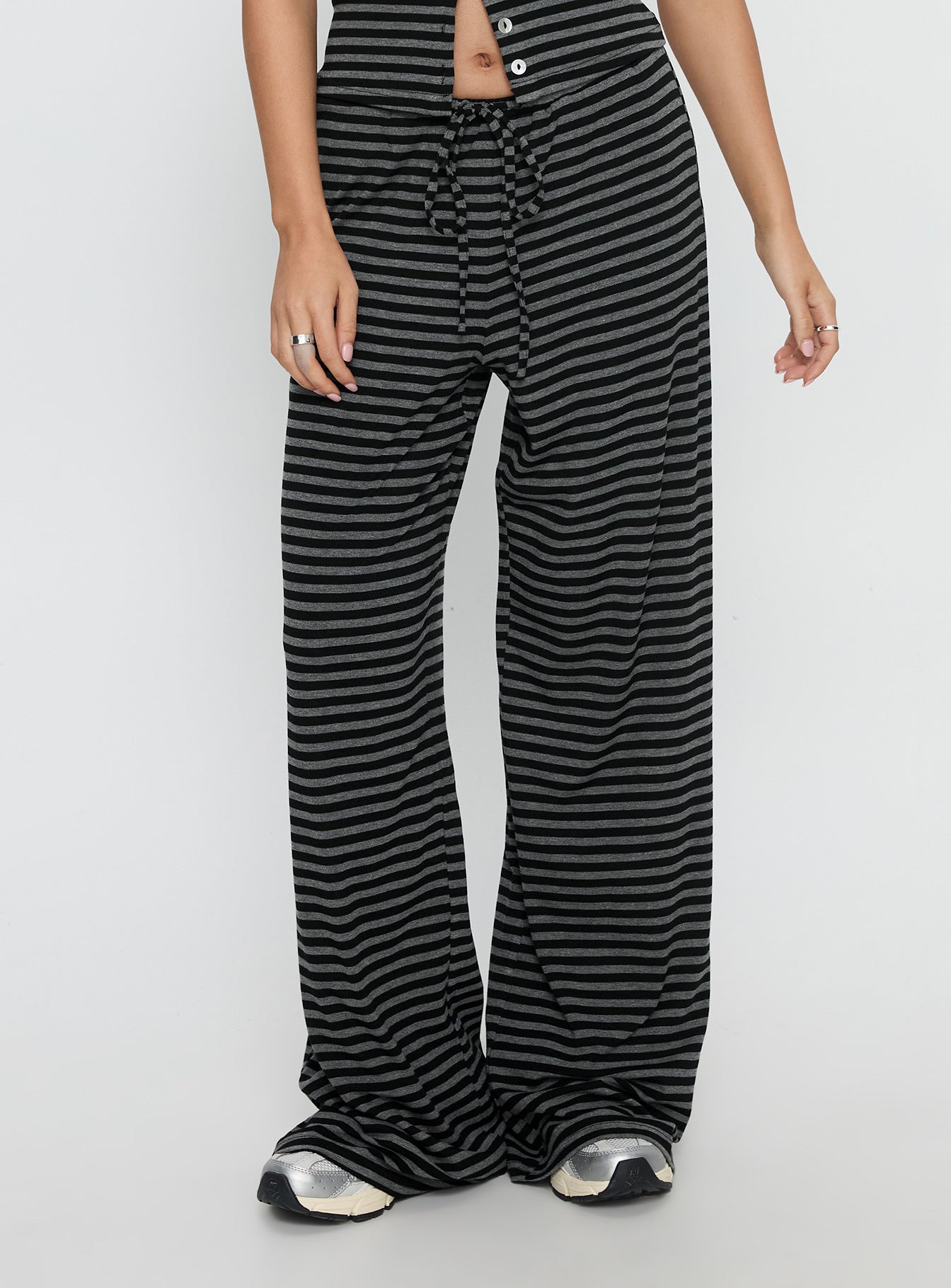 front view of model wearing Princess Polly Gavrielle Jersey Wide Leg Pants Stripe High Rise Pants 