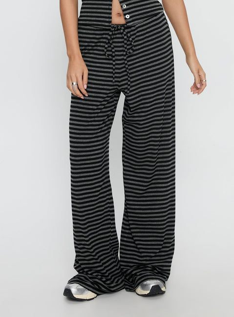 front view of model wearing Princess Polly Gavrielle Jersey Wide Leg Pants Stripe High Rise Pants 