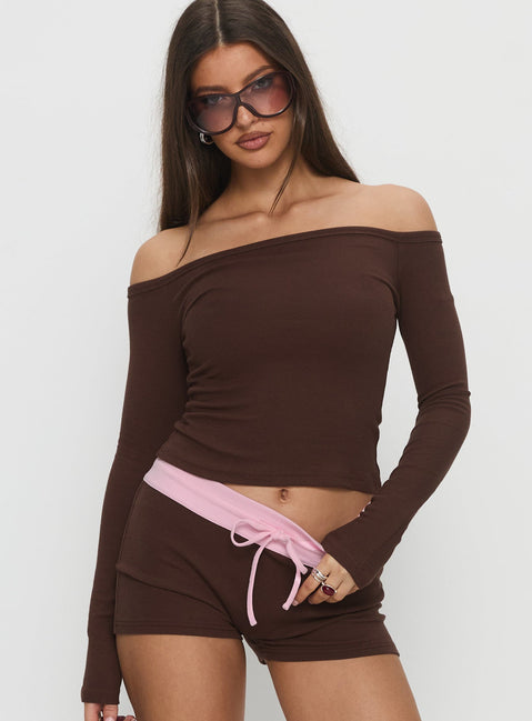 Baseline Off Shoulder Top Brown