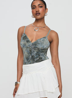 back view of model wearing Princess Polly Love Again Bodysuit Blue Sleeveless 