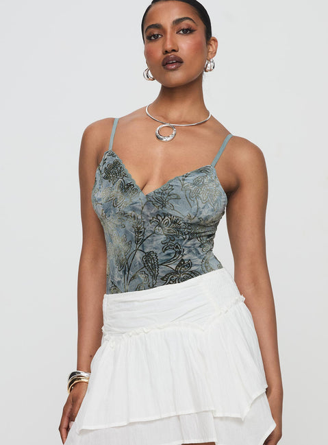 back view of model wearing Princess Polly Love Again Bodysuit Blue Sleeveless 