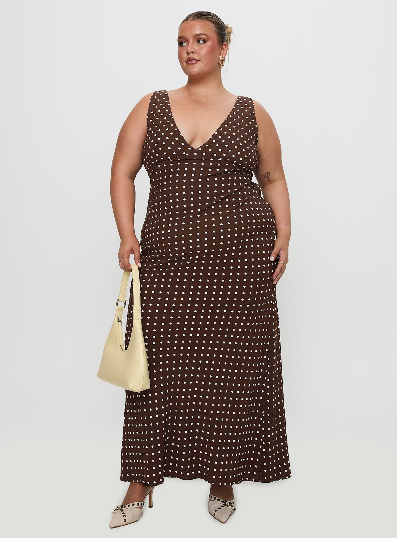 Nellie Maxi Dress Brown Polka Dot Curve