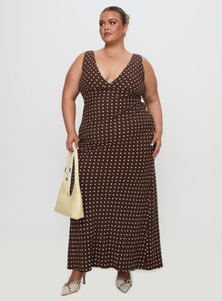 Nellie Maxi Dress Brown Polka Dot Curve