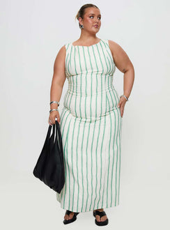 Lewisa Maxi Dress Green Stripe Curve