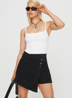 Kaycie Wrap Skort Black Denim Princess Polly high-rise 