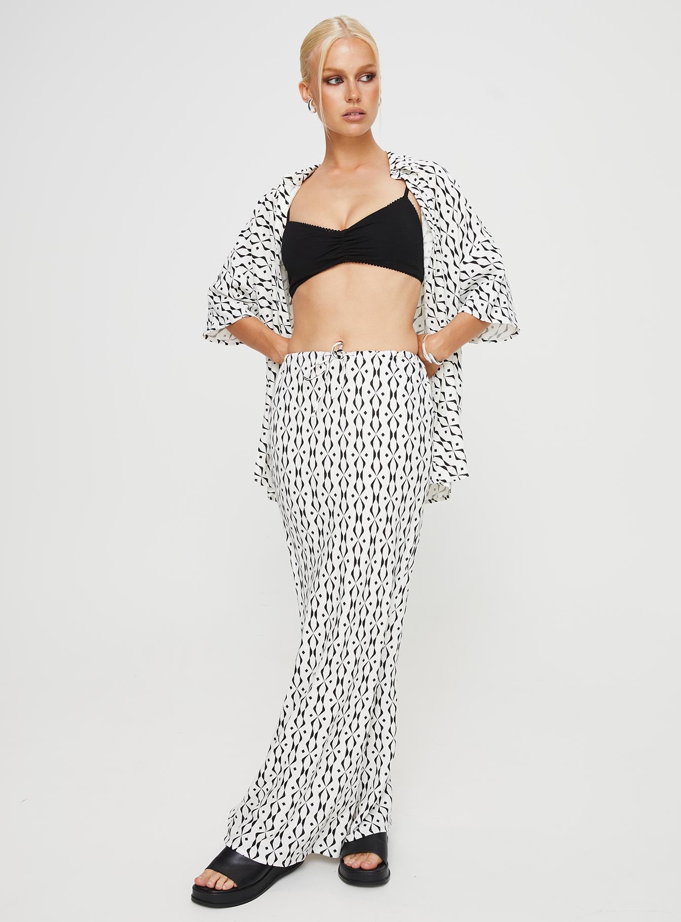 product Mercer Linen Blend Maxi Skirt Black / White Princess Polly  Maxi 