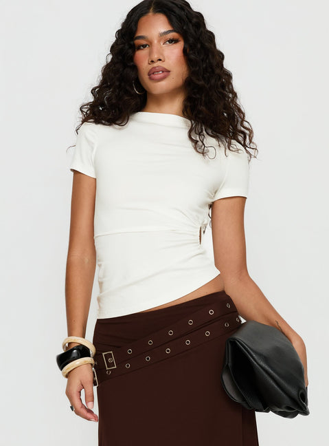 Lorensa Double Buckle Asymmetrical Midi Skirt Brown