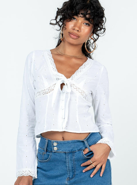 product Princess Polly Full Sleeves V-Neck  Dominico Shirt Ivory