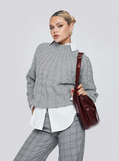 Cable knit sweater Turtle neck, ribbed trim detail Slight stretch, unlined 