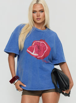 Linsay Oversized Tee Blue / Pomegranate