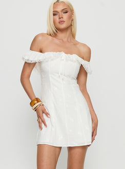 Lilybet Off Shoulder Embroidered Mini Dress White