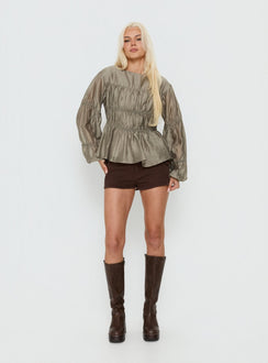 Xamira Ruched Long Sleeve Top Olive