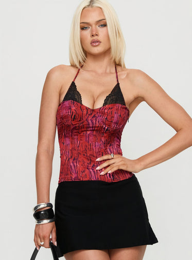 Joylene Lace Up Corset Red / Black