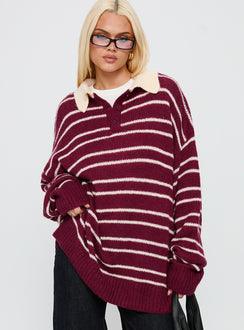 front view of model wearing Princess Polly Rising Sun Jersey Crimson Longline Jumpers 