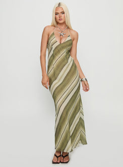 Esmira Halter Maxi Dress Green Stripe