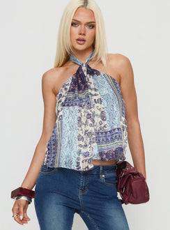 Ferne Tie Neck Top Blue Multi
