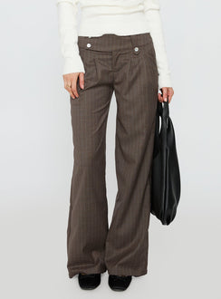 back view of model wearing Princess Polly Briellea Thick Waistband Pant Pinstripe Low Rise Pants 