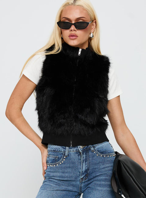 More Clarity Faux Fur Vest Black