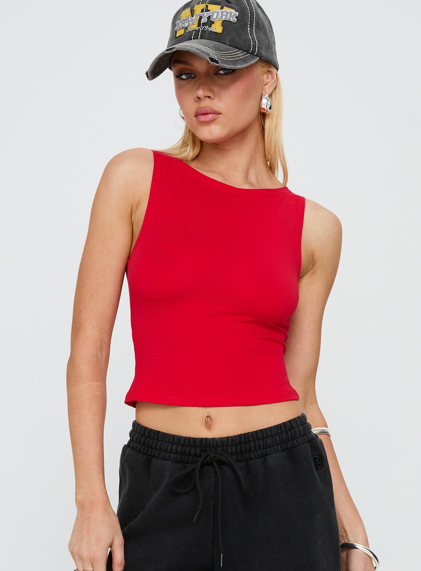 Bleeker High Neck Top Red