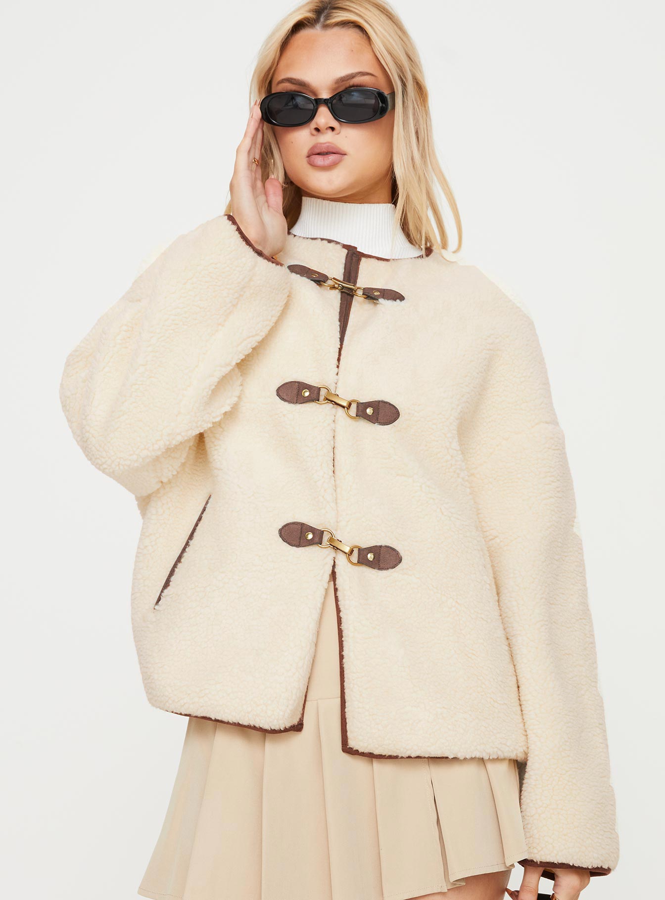 Adylic Teddy Coat Cream / Brown | Princess Polly