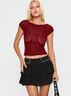   front view of model wearing Princess Polly Fire Sign Studded Tiered Mini Skirt Black Mini Skirts 