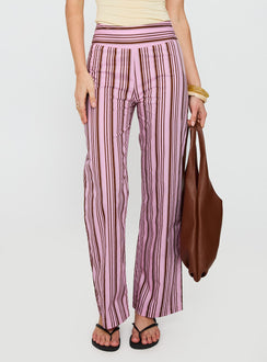 back view of model wearing Princess Polly Leocadie Pants Pink Stripe High Waisted Pants 