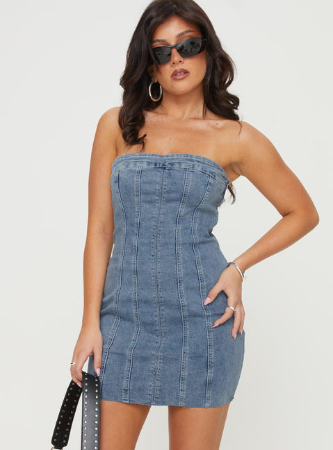 product Princess Polly Square Neck  Houser Mini Dress Denim Petite