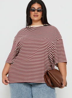 Kieryn Oversized Top Red Stripe Curve