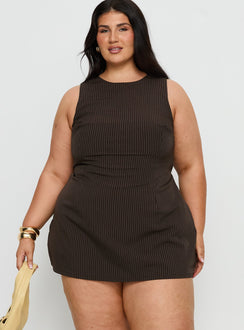 Yumiko Romper Brown Pinstripe Curve