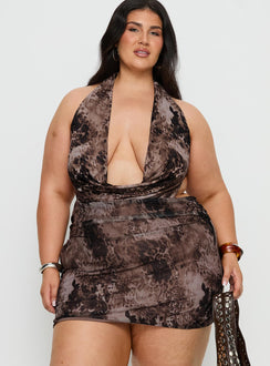 Tigress Halter Mini Dress Animal Multi Curve