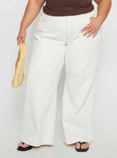Naylor Mid Rise Wide Leg Jeans Cream Curve