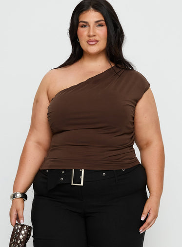 Amelyn One Shoulder Top Brown Curve