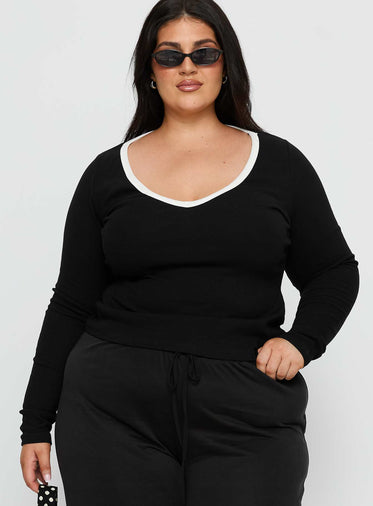 Baseline V Neck Long Sleeve Top Black / White Curve