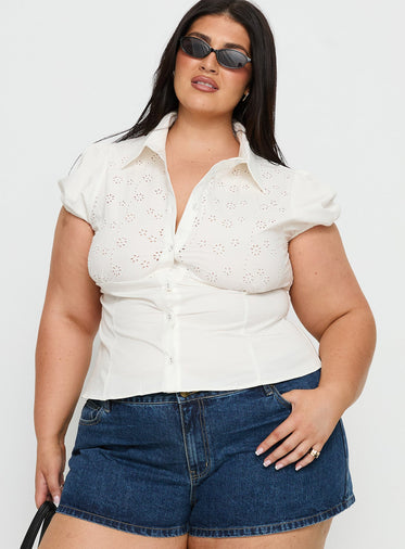 Kavira Tie Bust Short Sleeve Shirt White Curve