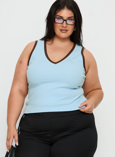 Baseline V Neck Rib Tank Top Blue / Brown Curve