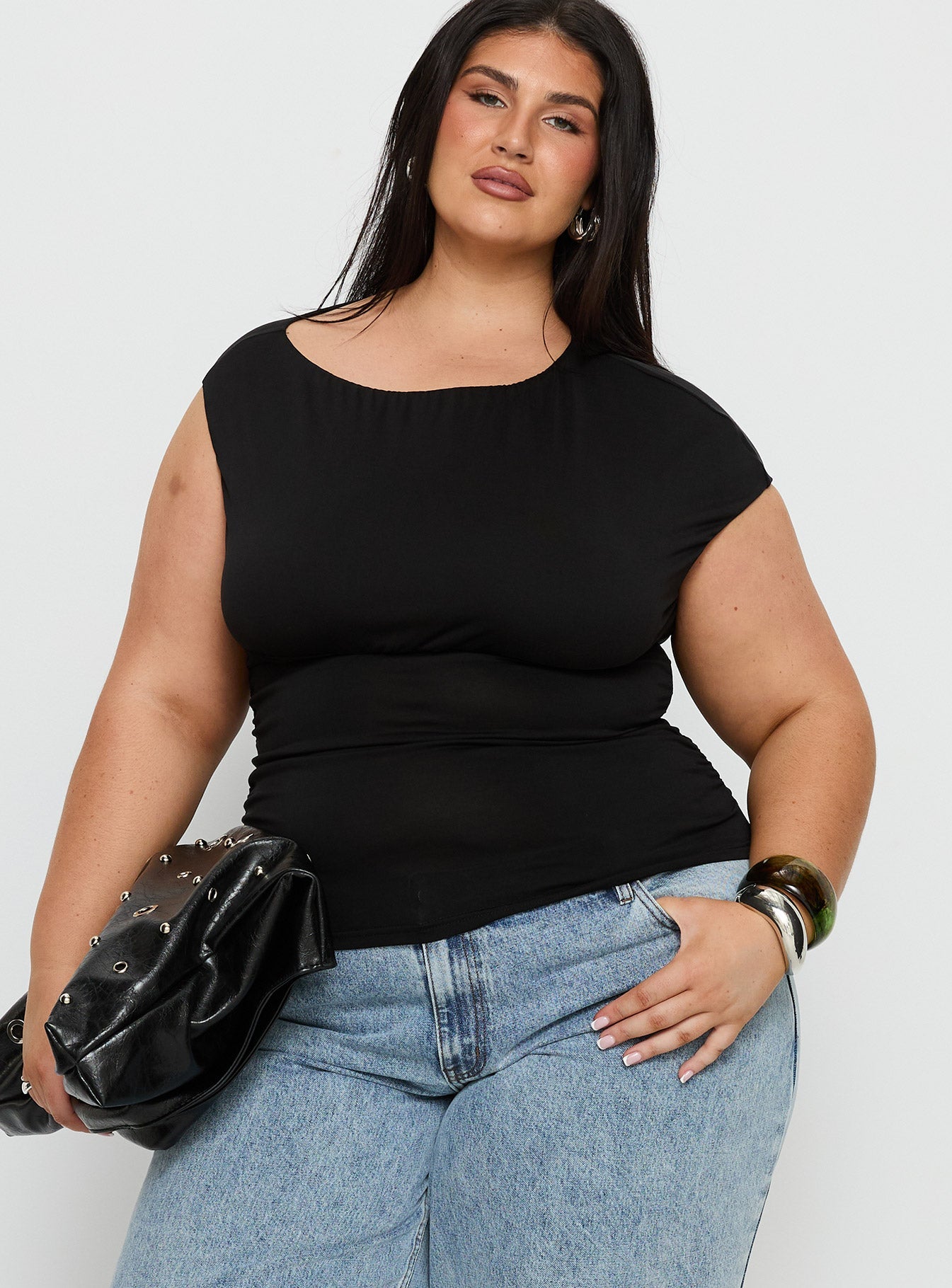 Emelyne Cinched Waist Top Black Curve
