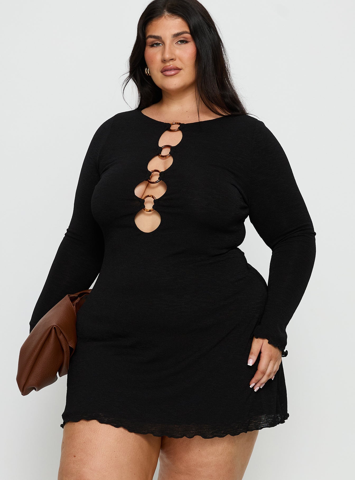 Dejonge Long Sleeve Ring Mini Dress Black Curve