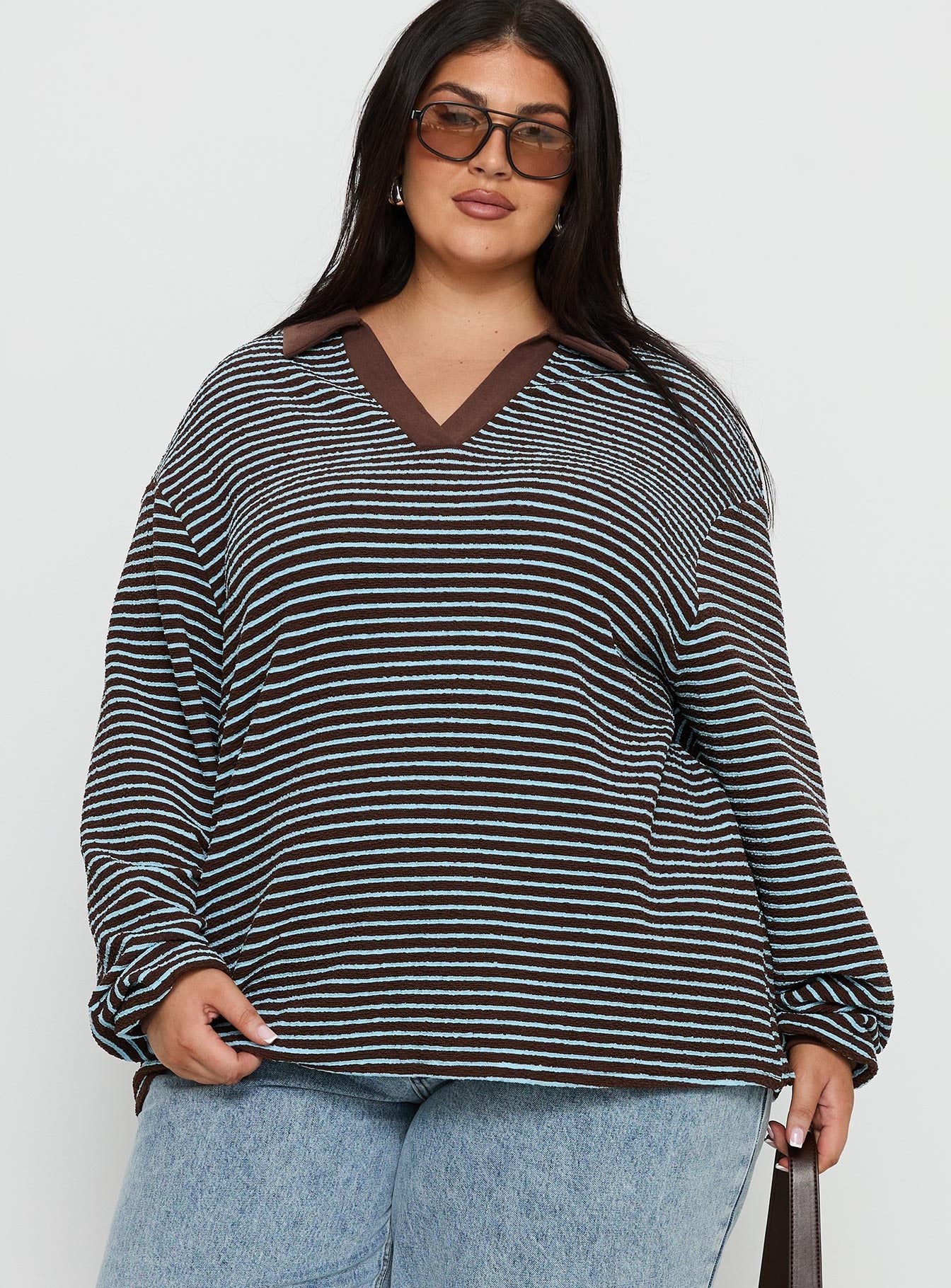 Rigbys Collared Jumper Brown / Blue Stripe Curve