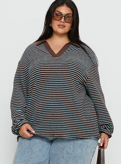 Rigbys Collared Jumper Brown / Blue Stripe Curve