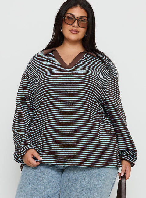 Rigbys Collared Jumper Brown / Blue Stripe Curve