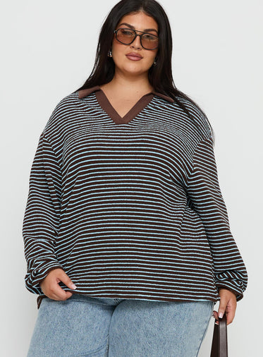Rigbys Collared Jumper Brown / Blue Stripe Curve
