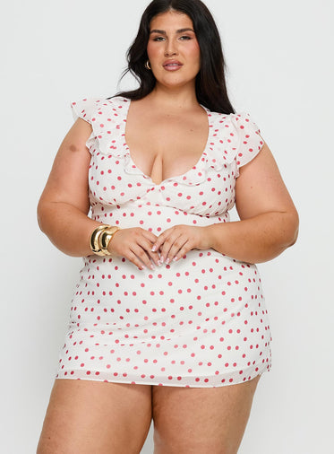 I Guess So Mini Dress White / Burgundy Curve